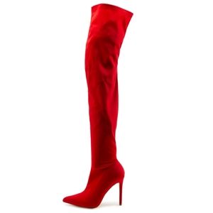 Red thigh high boots